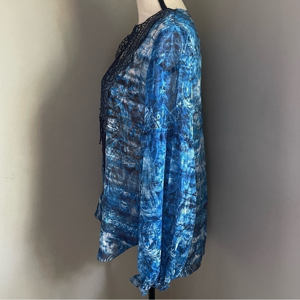 Elie Tahari | Avan Long-Sleeve Lace-Trim Chiffon … - image 5